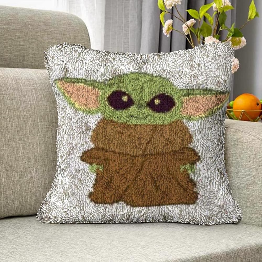 ROCKY&CHAO Latch Hook Cushion Kits 43x43cm, DIY Throw Pillow Case Making Kit, Complete Cushion Making Craft Kits with Yarn & Canvas and Crochet Needle, Adults Kids Craft Kits Home Decor — image 1
