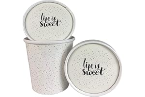 GM Disposable Food and Ice Cream Paper Containers [16 oz Pint], 15-Pack [Cups and Lids], Mini Polka Dots