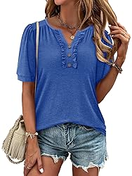 KISSMODA Women's Tunic Tops Casual V Neck Short