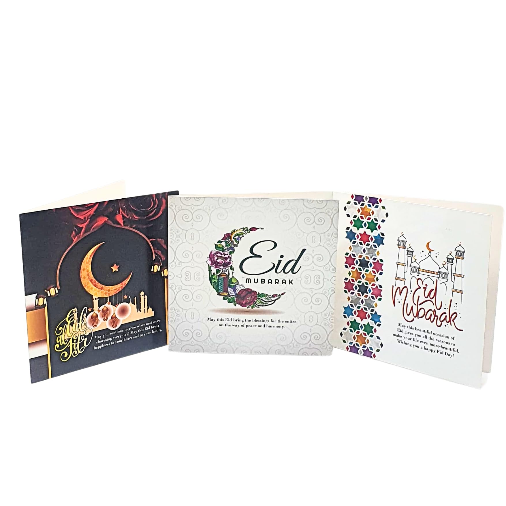 taj Pack of 3 Pcs Eid Card, Ramadan Kareem Cards, Hajj Card,Ummrah Mubarak Greeting Card for Muslims Various Design Supplies with Envelopes (EID MUBARAK)