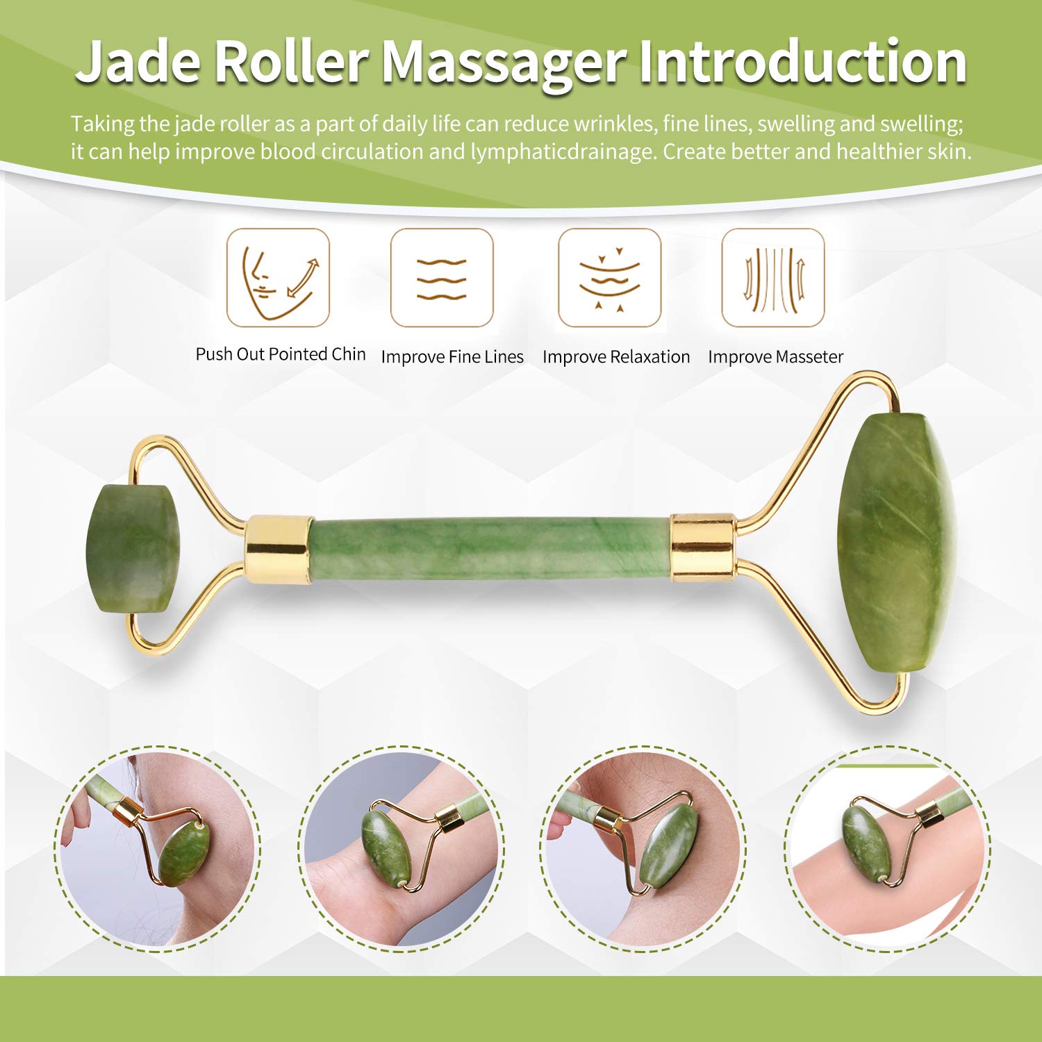 AECW Authentic Real Natural Jade Roller and Gua Sha Set Scraper Tool Jade Roller for Face Eyes Neck Jade Facial Roller Relaxation Skin Care Facial Massage Roller: Beauty
