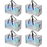 STOWM 6 Pack Moving Bags Heavy Duty, Extra Large Moving Bags, Moving Supplies, Storage Bags with Handles and Zippers, Waterproof Totes for Storage Saving Packaging Shipping and Travel(Laser Silver)