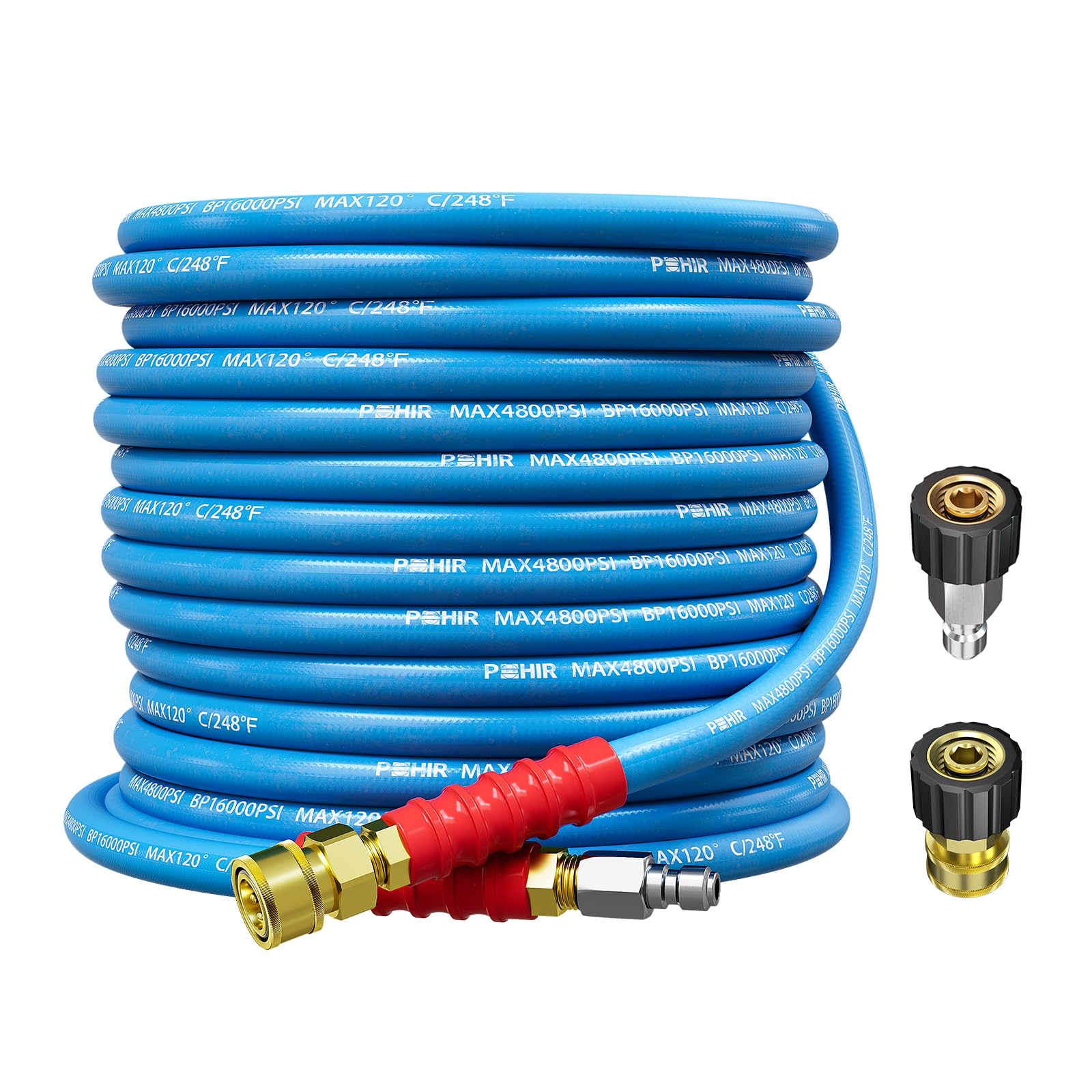 SITIMIMIL® 3/8 Pressure Washer Hose 50FT Hot Water - Commercial Grade 4800PSI Steel Wire Braided, Ultra Flexible & Kink Resistant, Quick Connect Fits Most Brands, For Home & Professional Use