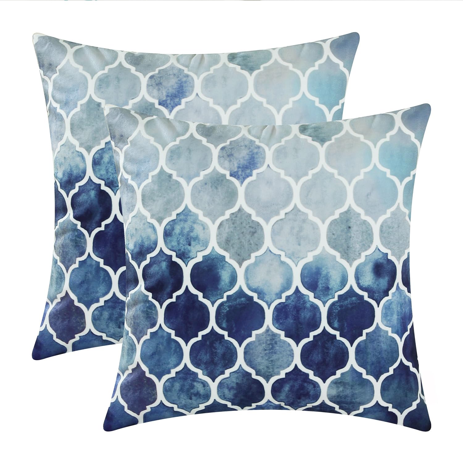 CaliTime Pack of 2 Cozy Throw Pillow Cases Covers for Couch Bed Sofa Manual Hand Painted Colorful Geometric Trellis Chain Print 50cm x 50cm Main Grey Navy Blue — image 1