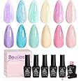 Beetles Pastel Gel Nail Polish Set Spring 6 Pcs Nebula Halo Chameleon Pink Purple Blue Glitter Gel Polish Soak Off Uv Nail Lamp Gifts for Women Girls