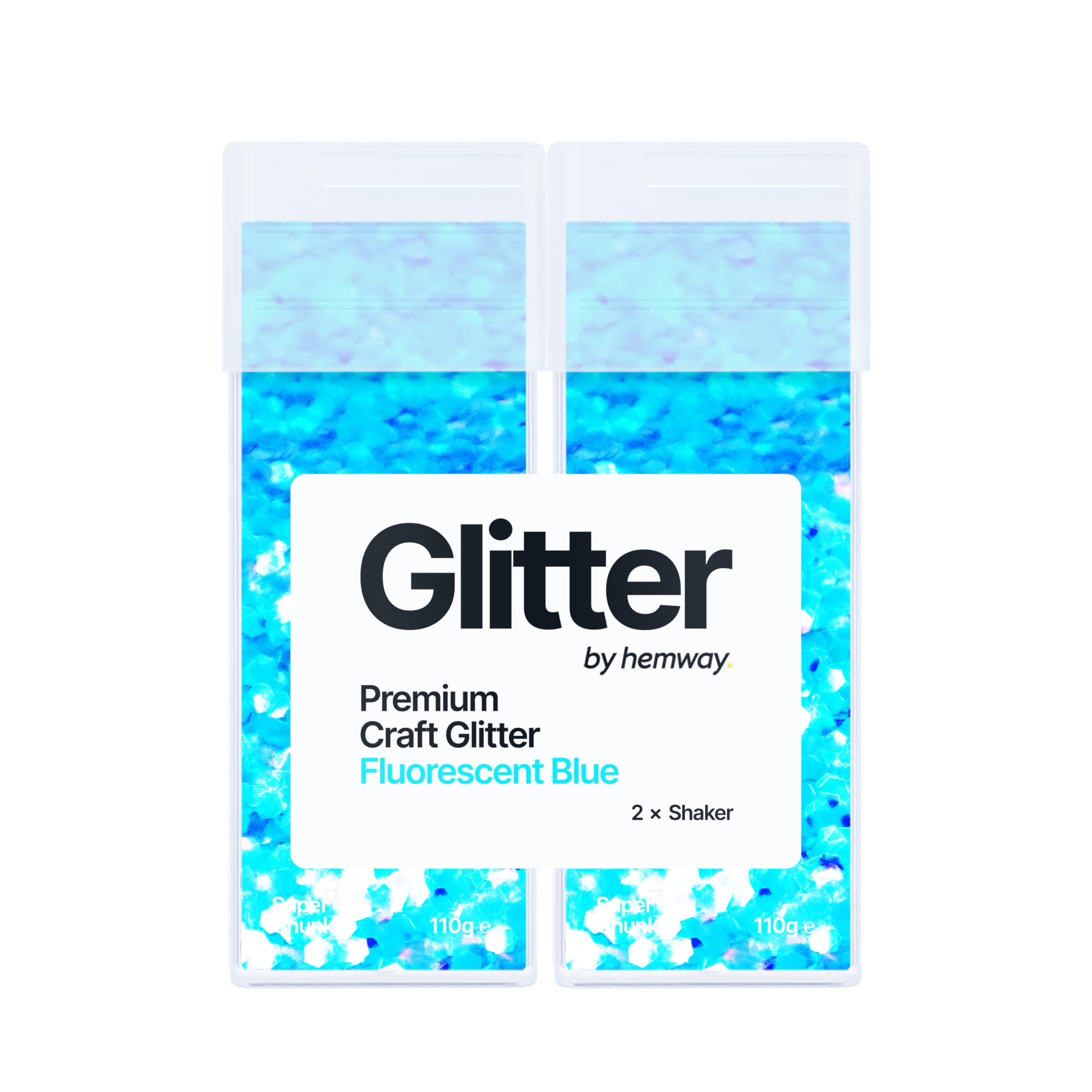 Hemway Glitter Shaker Fluorescent Blue 110g x2 Pack Super Chunky, Craft Glitter Shakers for Resin & Epoxy Crafts, Christmas Art Supplies, Nail, Body, Face, Eye, Festival, Crafting, Slime, Sparkle