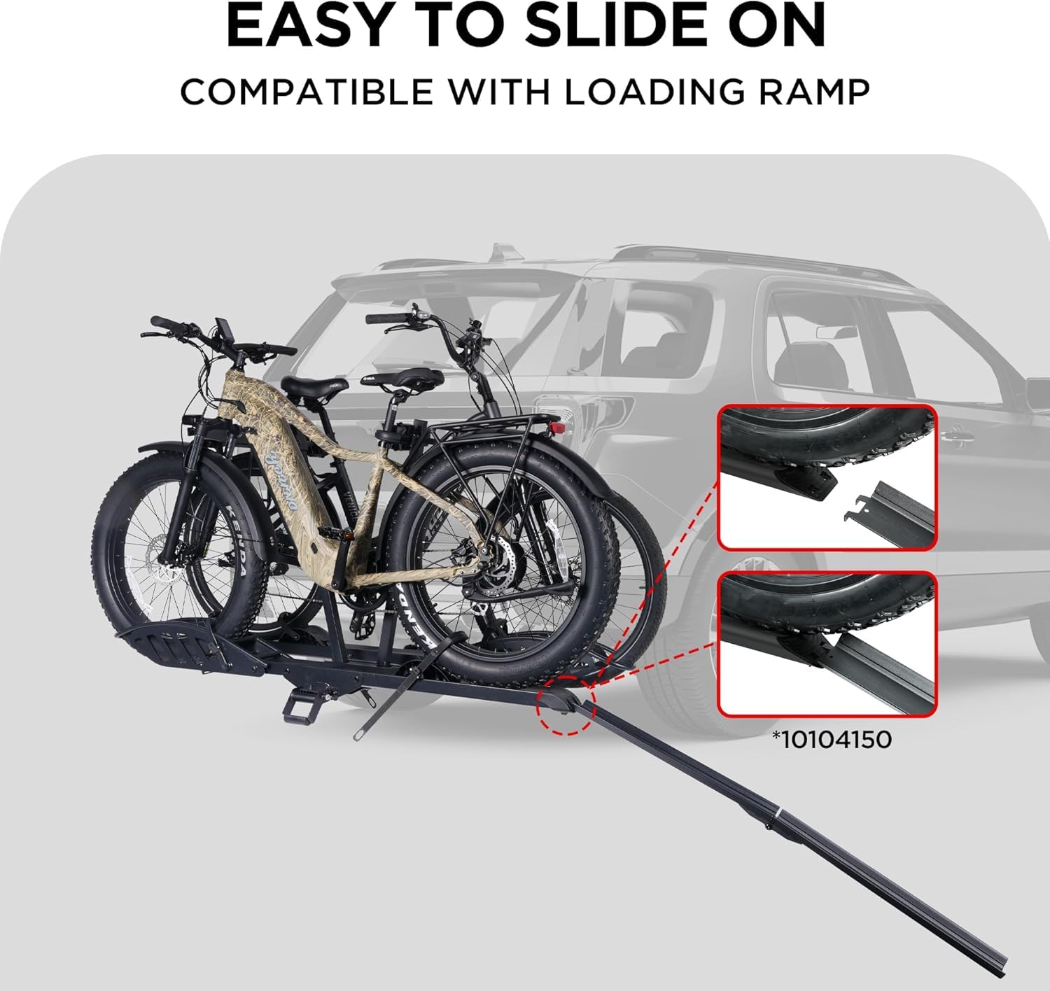 Young Electric E-Bike Rack with Ramp, Hitch 2 Bike Rack, 200 lbs Capacity Electric Bike Carrier, Foldable Platform Mount for Cars, Trucks, SUVs, Minivans, Up to 5-Inch Fat Tire for 2'' Receiver
