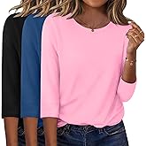 Zeagoo Women Tops 3 Pack 3/4 Sleeve Crewneck Cute Basics Tees Casual Fashion Spring Summer T Shirts Business Work Tee Top