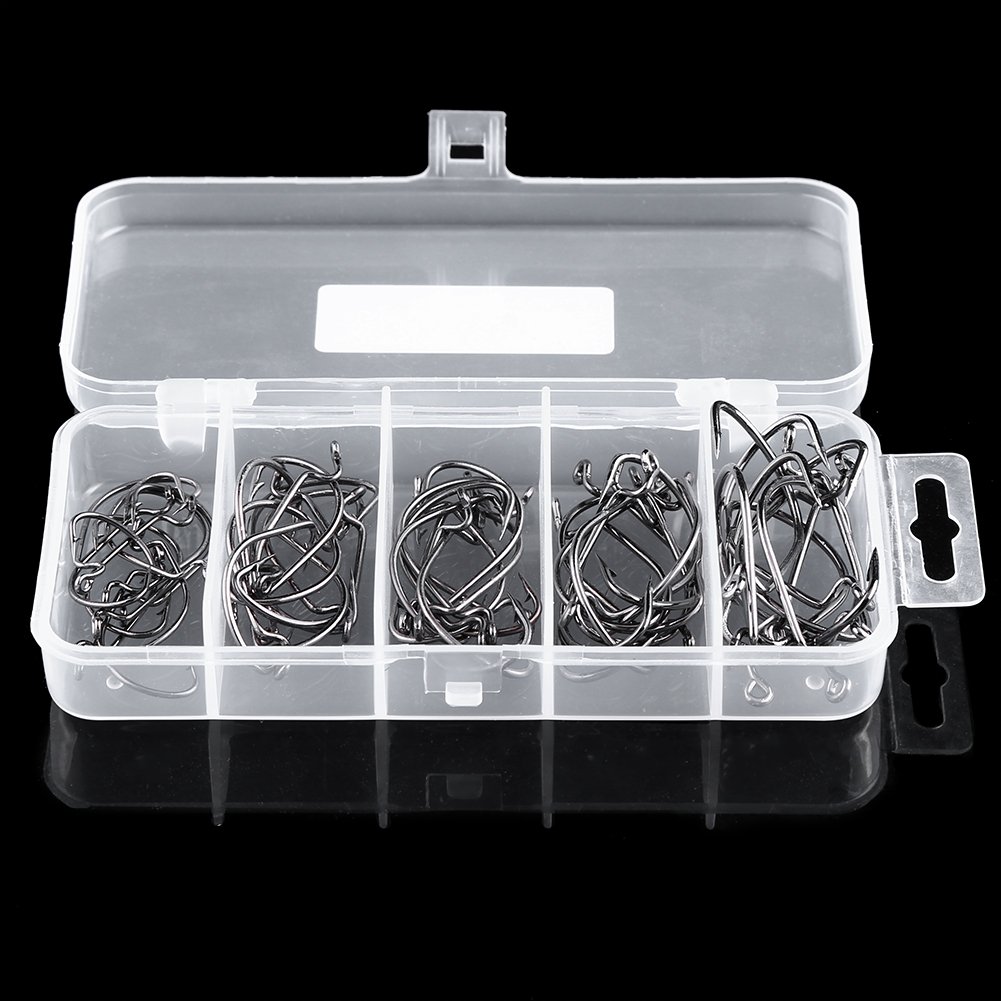 Barbless Fishing Hooks, 50PCS/Box High Carbon Steel Offset Fishing Fly Tying Hook Crank Worm Jig Fishing Accessories