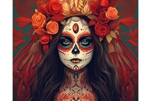 Rebotipy DIY Paint by Number Mexican Skull Paint by Numbers for Adults Day of The Dead Paint by Numbers Kids on Canvas Paint by Numbers Kit for Adults for Beginner Modern Decor Art 16x20 in