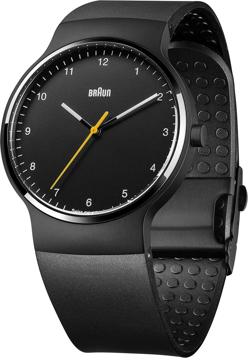 Braun Unisex Quartz Watch with Black Dial Analogue Display and Black Rubber Strap BN0221BKBKG