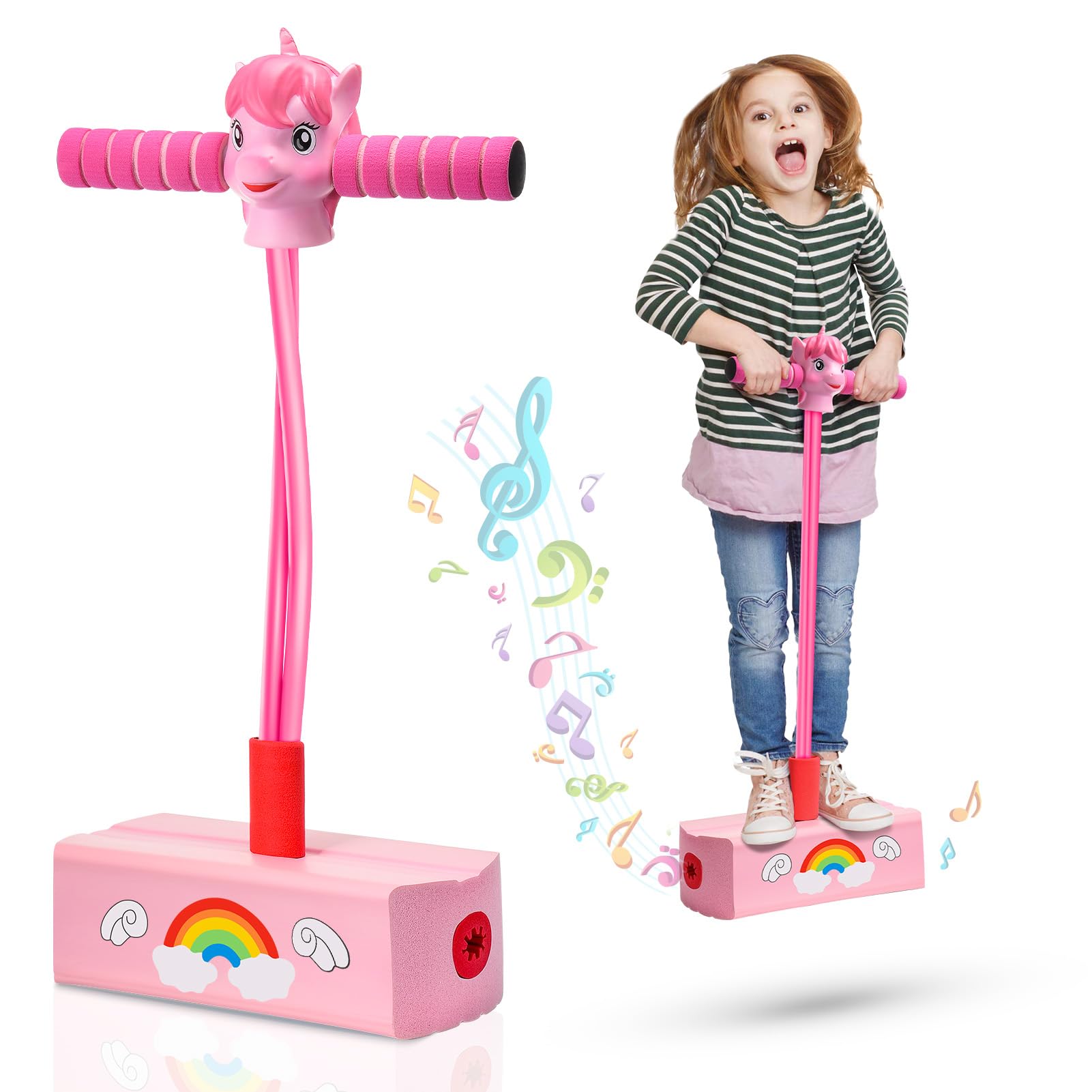 Toyzey Unicorn Toys for Girls Age 3 4 5 6 7 8 9 10 11 12, Foam Pogo Jumper Toys for 3-12 Year Old Girls Indoor Toys 3-12 Year Old Girls Gifts Jumperoo Toy for Autistic Children Birthday Gifts