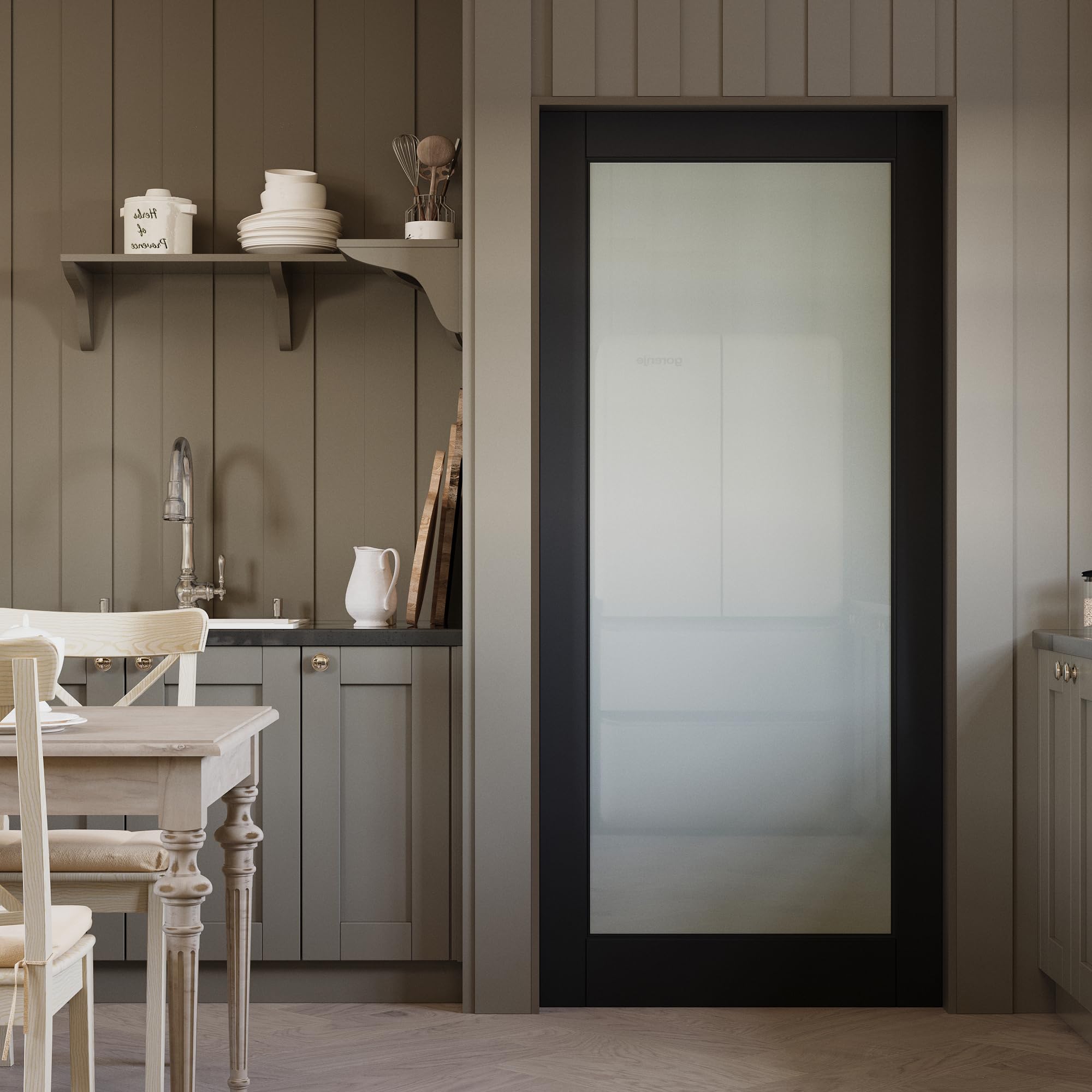 Photo 1 of 36 x 80 Black Door Slab, Frosted Glass Interior Door Panel, Soild & Finished Shaker as Bedroom Pantry Laundry Closet Doors Sliding Barn Panel, Pre-Built, w/o Hardware, Modern Doors