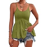 LPCBDEE Women's Adjustable Spaghetti Strap Tank Tops Sleeveless Peplum Summer Cami Shirt