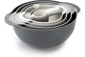 COOK WITH COLOR 8 Piece Nesting Bowls with Measuring Cups Colander and Sifter Set - Includes 2 Mixing Bowls, 1 Colander, 1 Sifter and 4 Measuring Cups, Gray