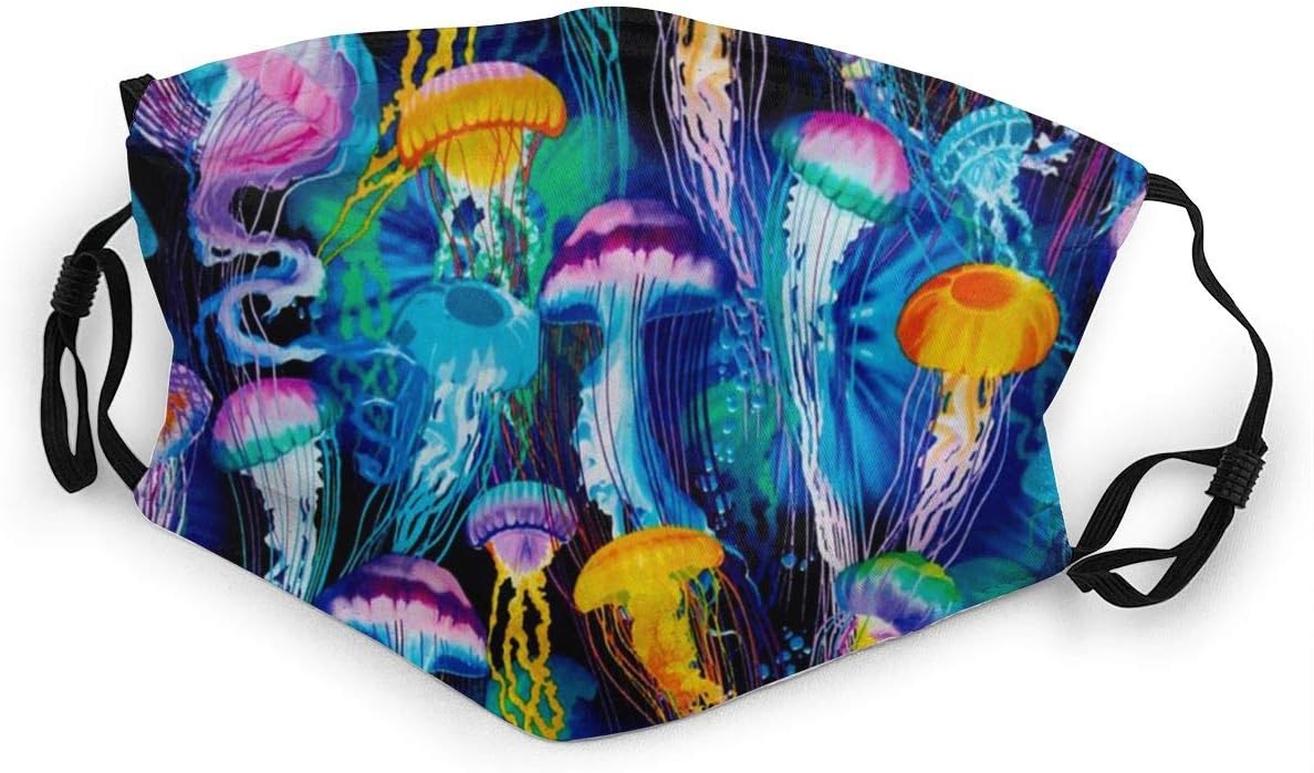 Cute Face Mask with Inner Pocket Mask for Kids Baby Garden Jogging Washable Skin-Friendly Fog Haze Proof Warm Mask, Animals Sea Life Colorful Jellyfish Drawing, 1 PCS