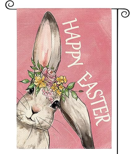 Easter Garden Flag, Spring Garden Banner, Cat in Bunny Ears Flag