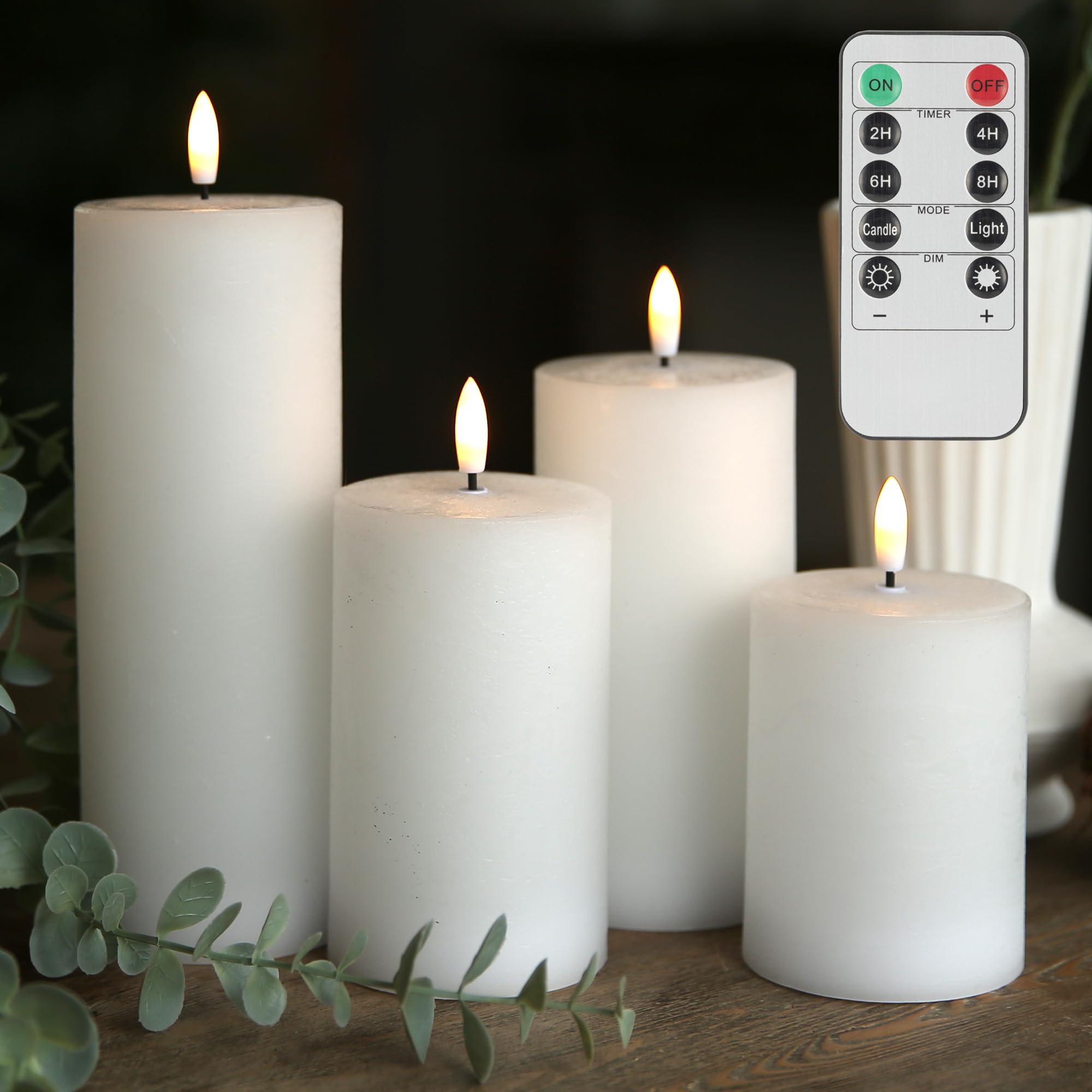 Photo 1 of LUSHABOR Flameless Candles, 4 Pack Battery Operated Candles with Remote, Real Wax LED Fake Candles with Timer Flickering for Christmas Wedding Home Party D3 H 5" 6" 7" 9" White