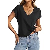 EasyGala Womens Cap Sleeve Crop Tops Cotton V Neck T Shirt Boxy Loose Fit Short Sleeves Tee Summer Fashion Clothes 2026