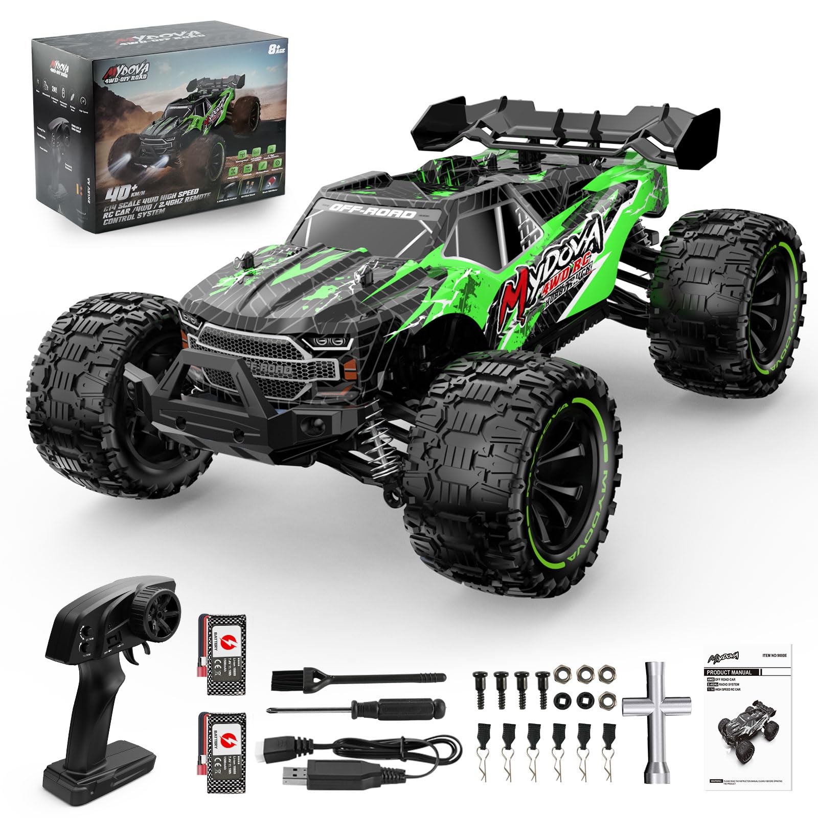 MYDOVA 1:14 40 KM/H High Speed Remote Control Cars, 2.4GHz 4WD Waterproof Off-Road Monster Truck with 2 Rechargeable Batteries, ALL Terrain Buggy Vehicle Car Toy Gifts for Boys, Birthday Xmas Gift — image 1