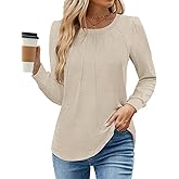 WEACZZY Women Long Sleeve Shirts Crew Neck Tunic Tops Soft Casual Blouses Creased Design Curved Side Hem Fashion Outfits 2026