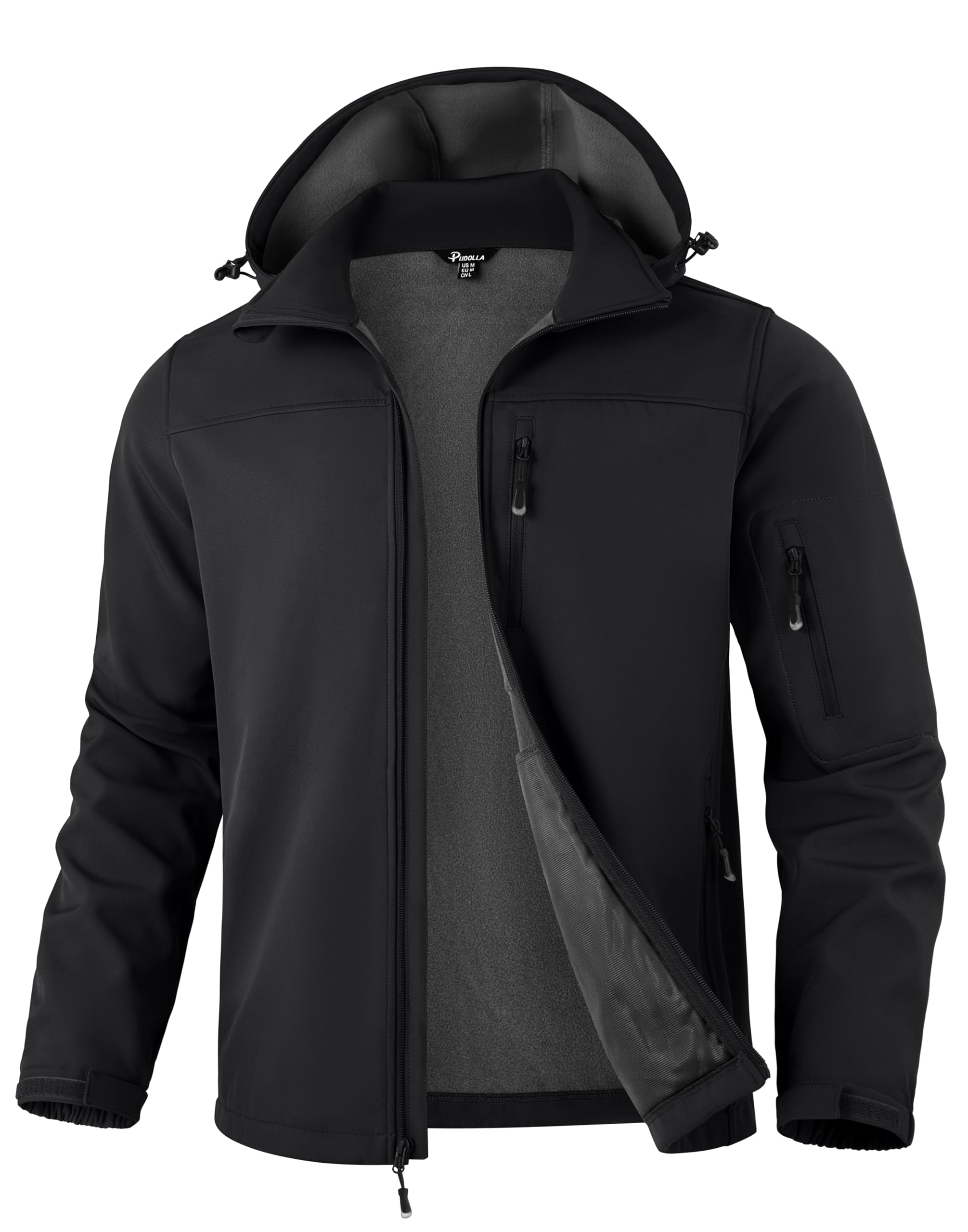 Photo 1 of Pudolla Men's Softshell Jacket Fleece Lined Water Resistant Hooded Winter Coats for Men Outdoor Work Hiking with Pockets(Black Medium)