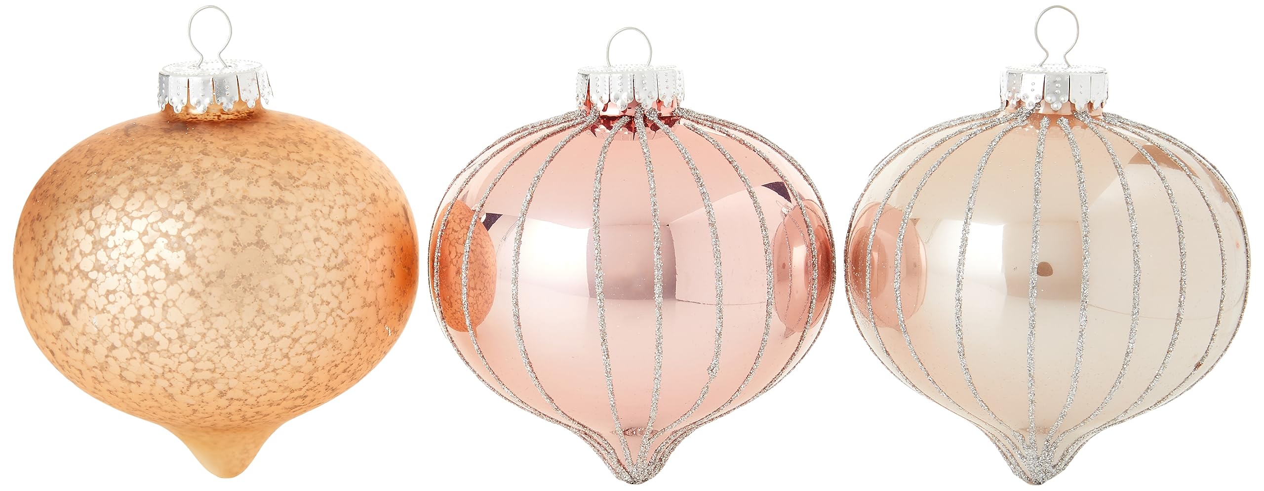 WeRChristmas Glass Baubles, Rose Gold, 3-Piece