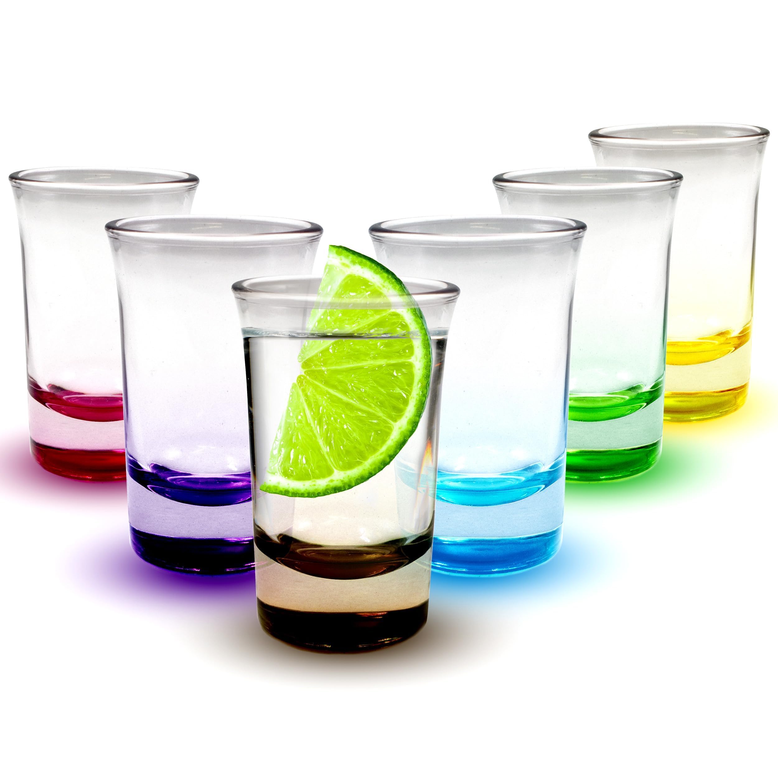 Volila Heavy Base Shot Glasses - 50ml (6 Pack) Coloured Set for Alcohol, Vodka, Expresso, Tequila & Desserts - Durable & Reusable for Home, Bars & Party