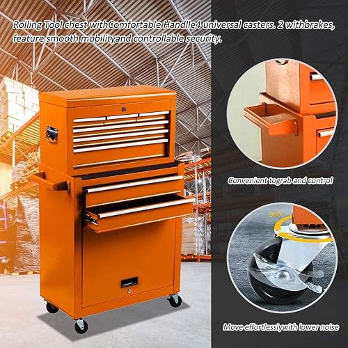 8-Drawer Rolling Tool Chest & Removable Tool Box With...