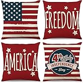 Tosewever 4th of July Decorations Pillow Covers 18x18 inch Set of 4, Independence Day Memorial Patriotic Freedom Stars Stripe
