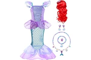RuuYiicoco Princess Mermaid Costume for Girls Party Dress up with Wig Crown Jewelry
