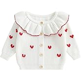 NEVUQO Baby Girl Valentine's Day Outfits Button Down Sweater Heart Print Knit Cardigan Sweaters Toddler Newborn Clothes