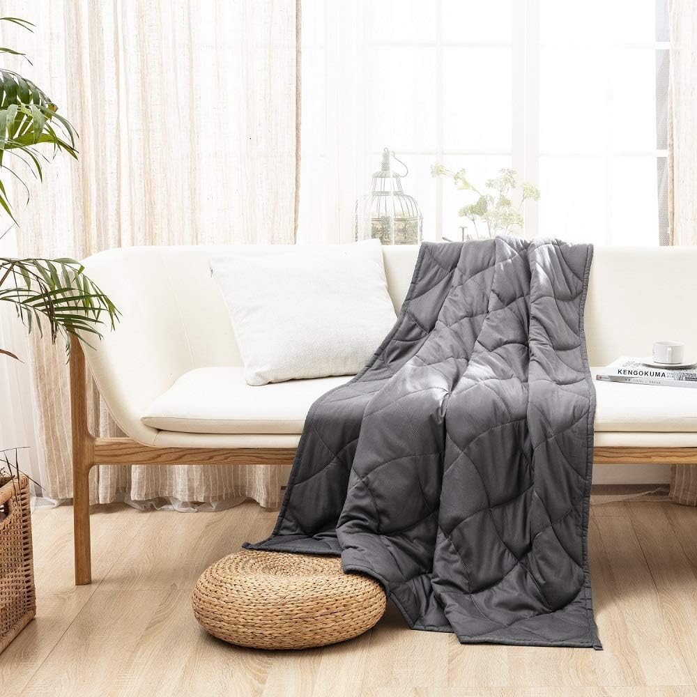 SOULFUL Weighted Blanket for Adult- 100% Cotton Heavy Blanket with Premium Glass Beads, Therapy Blanket for Sleep Anxiety, Stress Relief, Restless Leg Syndrome,Insomnia (Grey, 150 * 200cm,6.8KG)