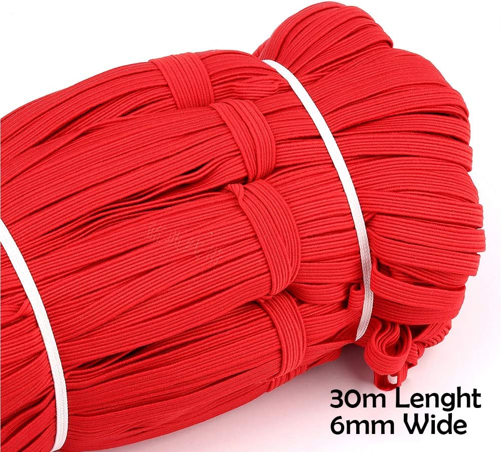 Heflashor 33 Yards Flat Elastic Band, 1/4 inch-6mm Elastic String Cord Elastic Bands Rope, Braided Stretch Strap Cord Roll for Sewing and Crafting, Braided Elastic Cord Elastic String, 34 Yards-30m