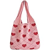 YISHATIER Women's Crochet Tote Bags Boho Tote Bags Heart-shaped Beach Handbags Knit Vacation Aesthetic Casual Love Hobo Bags