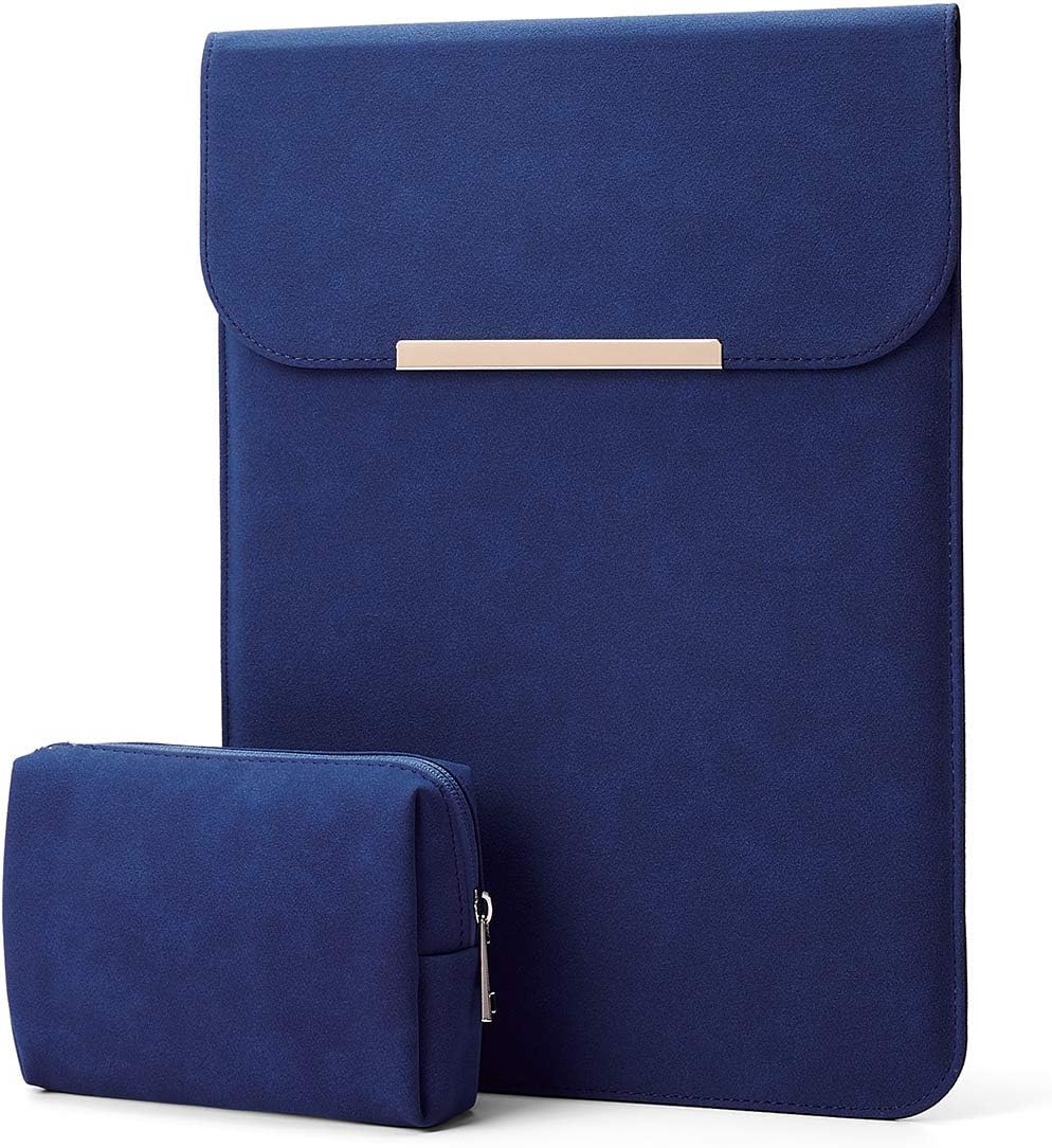 KALIDI 13.3 inch Laptop Sleeve Case Faux Suede Leather for MacBook Air Pro Retina 2016-2020, for 13"-13.5" Surface Pro 5 6 7 with Pouch (for 13.3 inches MacBook/Pro/Air, Navy Blue)