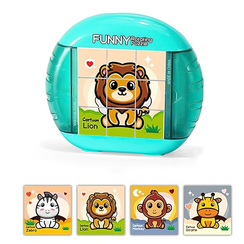 3D Puzzle Toys for Kids Travel Toys for Toddlers on Plane 4 Puzzles in 1 Unicorn Toys 1 PCS Animals 9-Grid Rotating Puzzle Gifts for Boys and Girls in 3-6 Years Old (9 Grids Animal World)