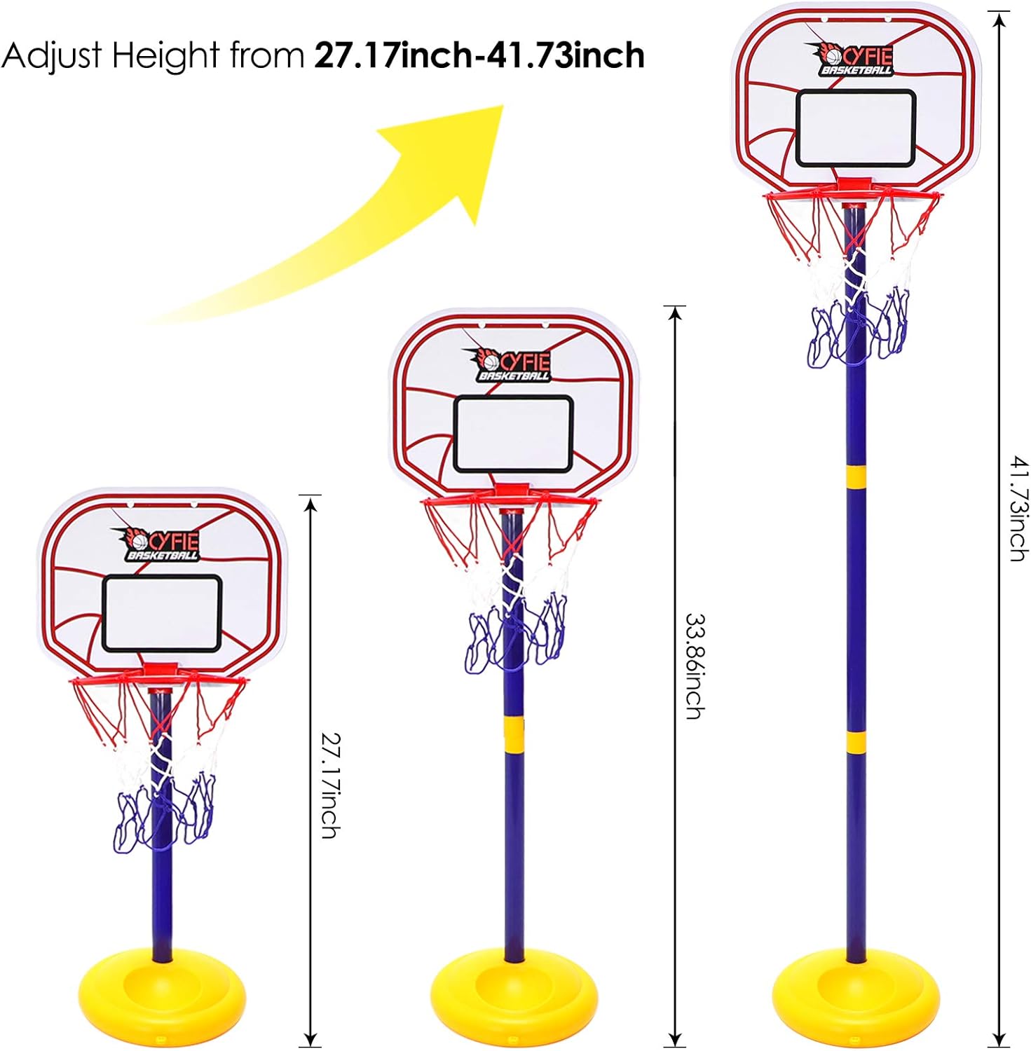Cyfie Basketball Hoop for Kids, Adjustable Height 2.26ft - 3.48ft Basketball Stand Sports Game Play Indoor Outdoor Backyard Basketball Goal Toy for Boys Girls Children Toddlers (1-3 Years Old): Toys & Games