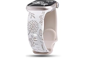 Wearlizer Floral Engraved Band Compatible with Apple Watch Bands 41mm 40mm 38mm 49mm 45mm 44mm 42mm Women, Two-Tone Flower Soft Silicone Cute Sport Strap for iWatch Series 9 8 7 6 5 4 3 2 1 SE Ultra 2