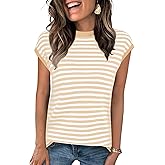 Kopinma Cap Sleeve Tops for Women Summer Striped Short Sleeve Sweater Top Crew Neck Sleeveless Vest Spring Going Out Shirts