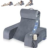 Kayfia Reading Pillow, 30-90&deg; Stepless Adjust Angle &amp; Height, Medium, Grey | 2 in 1 Back Wedge Pillow for Bed Sitting up, Adjustable Headrest, Backrest Pillow for Reading/Gaming/Working in Bed or Couch