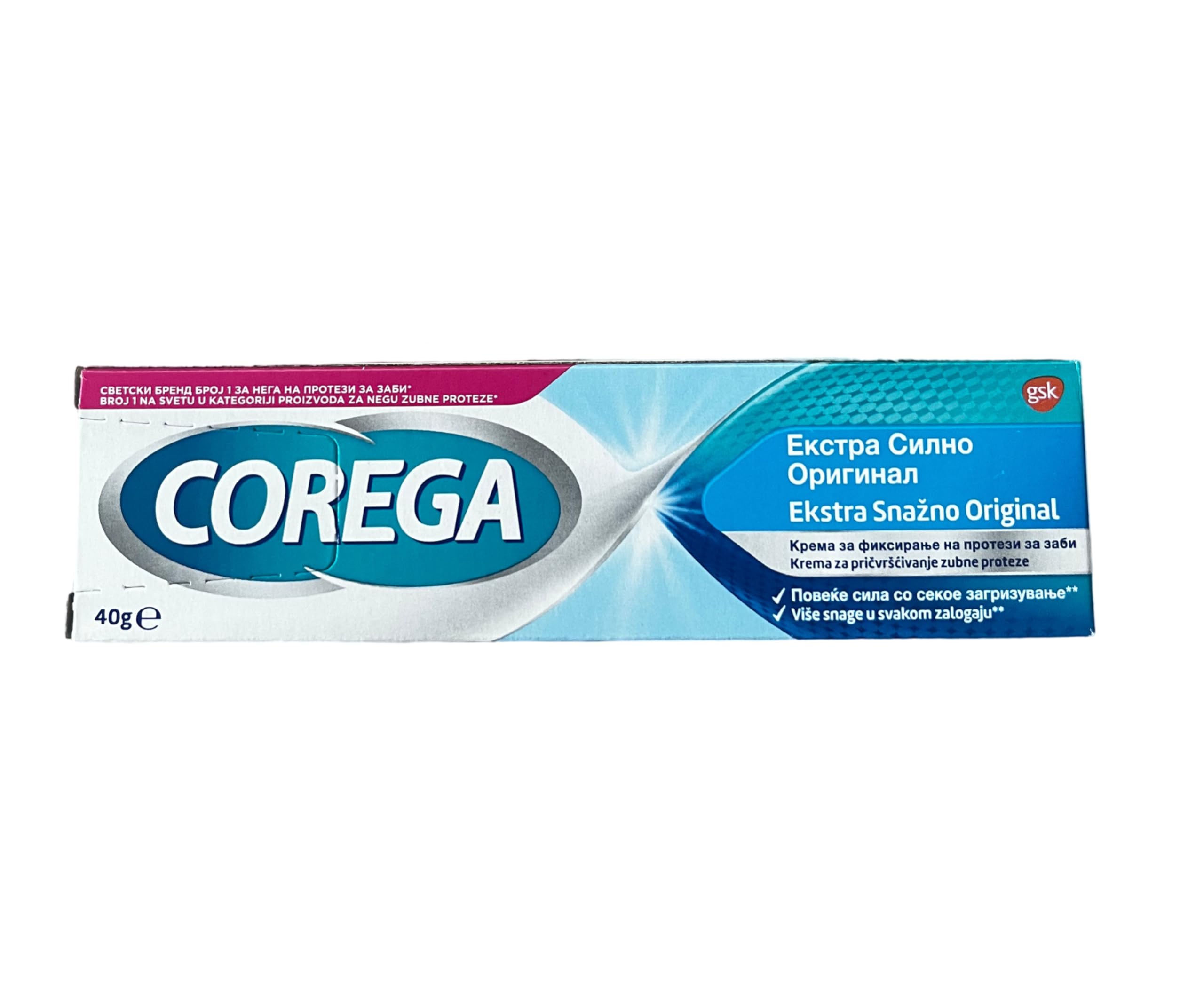 Corega Extra Strong, Original Flavor, Denture Fixing Cream 40 grams (PACK OF 1)