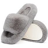 Chantomoo Women's Blue Memory Foam Faux Fur Lined Open Toe Slippers for Women - US 12