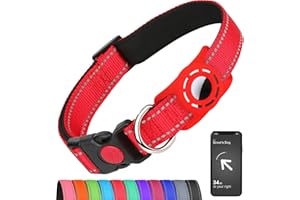 Erbine Airtag Dog Collar for Small Dogs, Reflective Dog Collars with AirTag Holder, Soft Padded & Safety Locking Buckle, Nylon Pet Collar Adjustable for All Breeds, Red