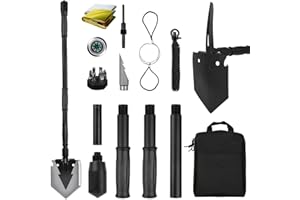 Yeacool Camping Shovel 38 inch, Folding Shovel, with Pickaxe, Survival Tactical Multitool, Military Compact Tool, 180 Degree Portable Spade for Off-Roading, Backpacking, Hiking, Car Emergency