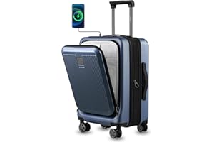 LUGGEX Carry on Luggage with Front Pocket, PC Hard Shell Suitcase with USB Port, Expandable Luggage Airline Approved (Blue, 20 Inch, 36.7L)