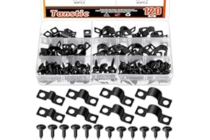Tanstic 40Pcs Black Two Hole Pipe Strap, 3/16” 5/16” 3/8” 1/2” Two Hole Strap U Bracket Rigid Pipe Strap Pipe Clamp with Phil