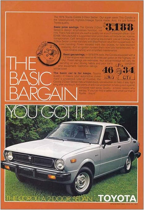 Amazon Com Relicpaper 1978 Toyota Corolla 2 Door Sedan Basic Bargain Toyota Print Ad Posters Prints