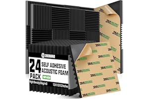 ZHERMAO 24 Pack Self-adhesive Sound Proof Foam Panels, 2" X 12" X 12" Fast Expand Acoustic Panels High Density, Wedges Acoustic Foam Fire-Retardant, Sound Proof Panels For Walls For Home Office Studio