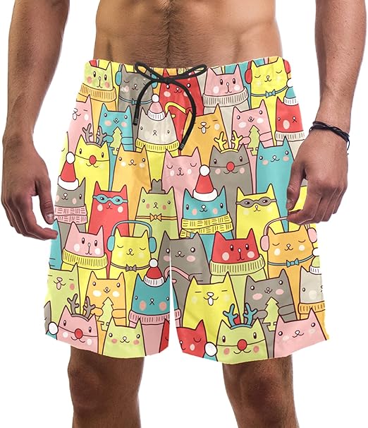 Swim Shorts Colorful Cats Swim Trunks Quick Dry Board Shorts XXL